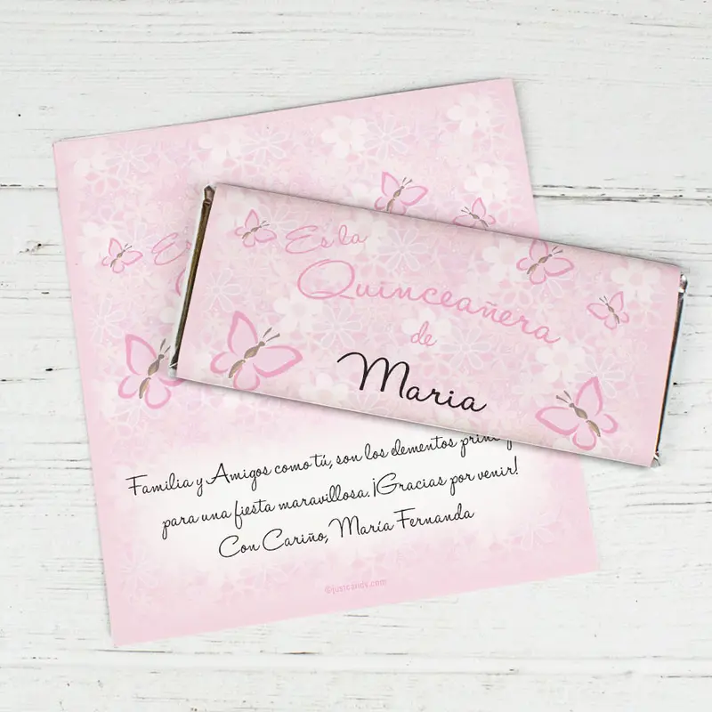 Quinceaera Personalized Chocolate Bar Wrappers Jardn de Mariposas