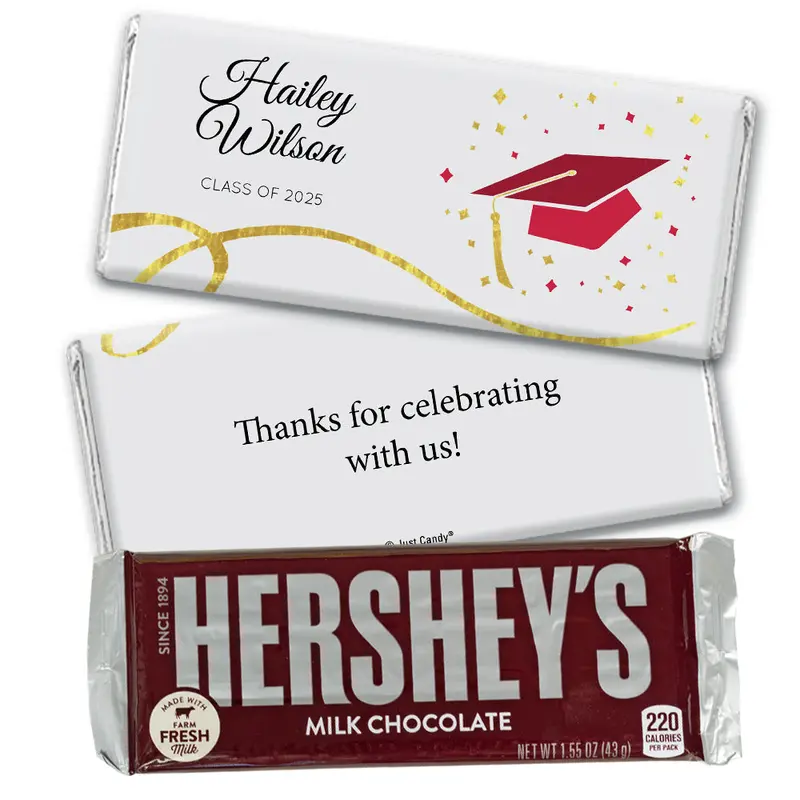Red Graduation Personalized Chocolate Bar Cap & Confetti