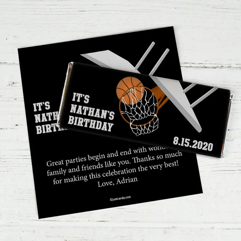 Birthday Personalized Chocolate Bar Wrappers Basketball Hoop Slam Dunk