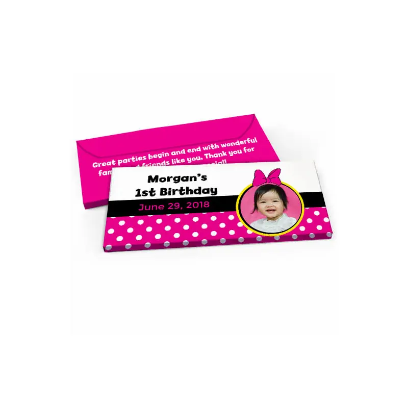 Deluxe Personalized Youth Birthday Minnie Mouse Photo Candy Bar Favor Box