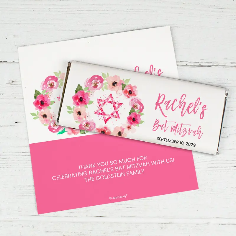 Personalized Bat Mitzvah Floral Chocolate Bar Wrappers