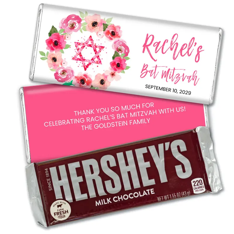 Personalized Bat Mitzvah Floral Hershey's Milk Chocolate Bar