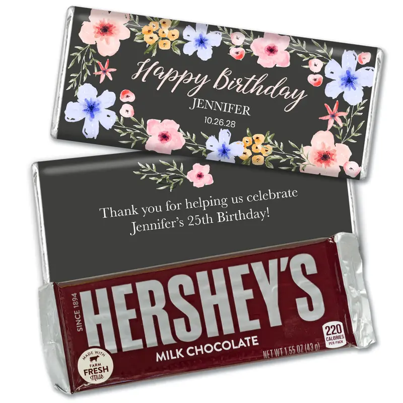 Personalized Birthday Dark Floral Hershey's Milk Chocolate Bar
