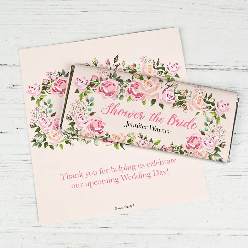 Personalized Bridal Shower Pink Floral Chocolate Bar Wrappers