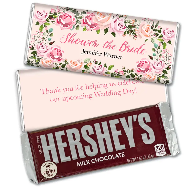 Personalized Bridal Shower Pink Floral Hershey's Milk Chocolate Bar