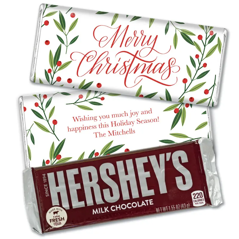 Personalized Christmas Greenery Hershey's Milk Chocolate Bar
