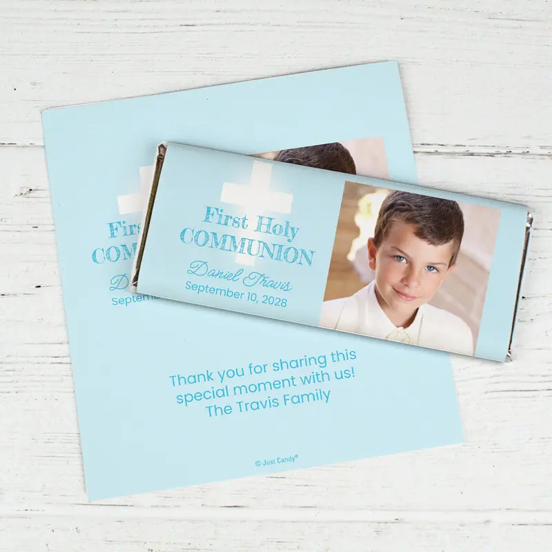 Personalized Communion White Cross Chocolate Bar Wrappers