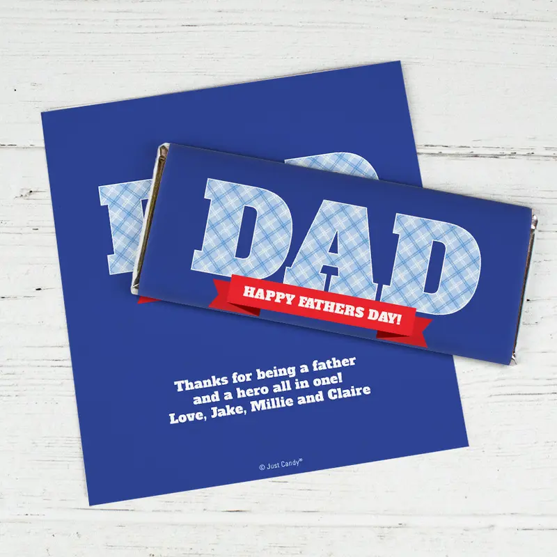 Personalized Father's Day Plaid Dad Chocolate Bar Wrappers