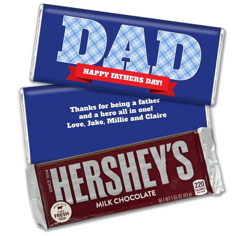 Personalized Father's Day Plaid Dad Hershey's Milk Chocolate Bar