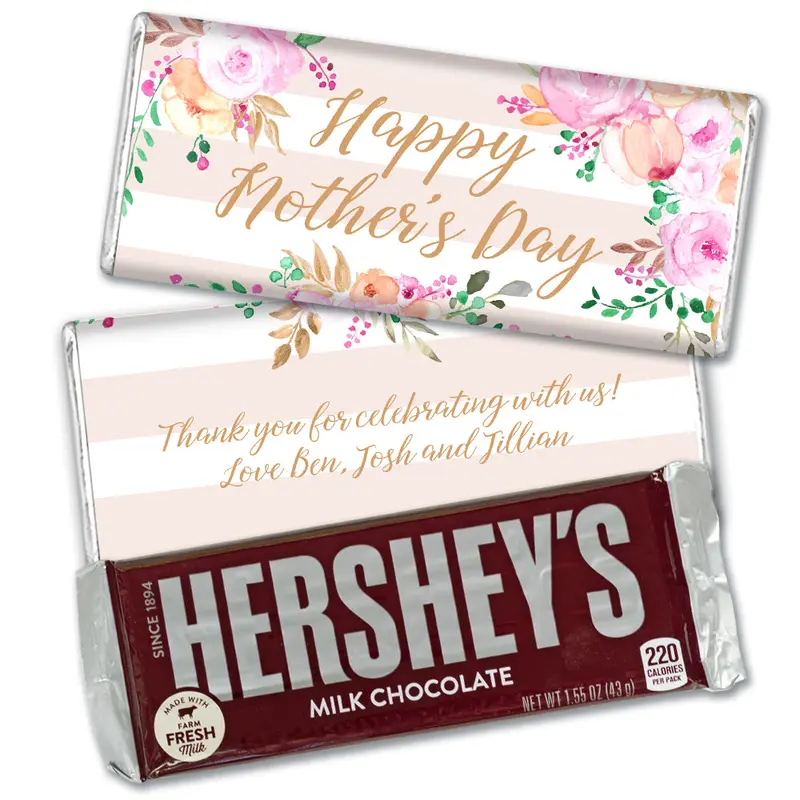 Personalized Mother's Day Floral Stripe Hershey's Milk Chocolate Bar
