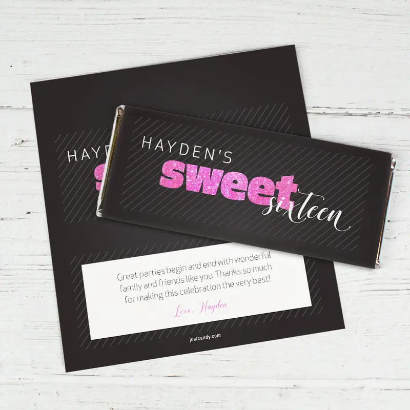 Personalized Sweet Sixteen Chic 16 Chocolate Bar Wrappers
