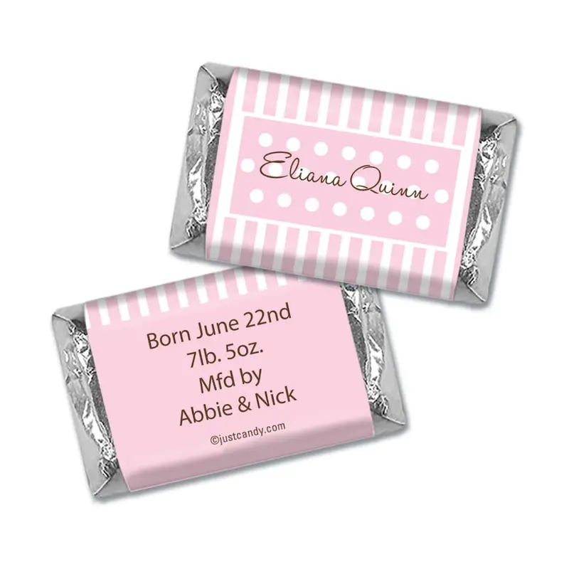 Baby Girl Announcement Personalized Hershey's Miniatures Dots & Pinstripes