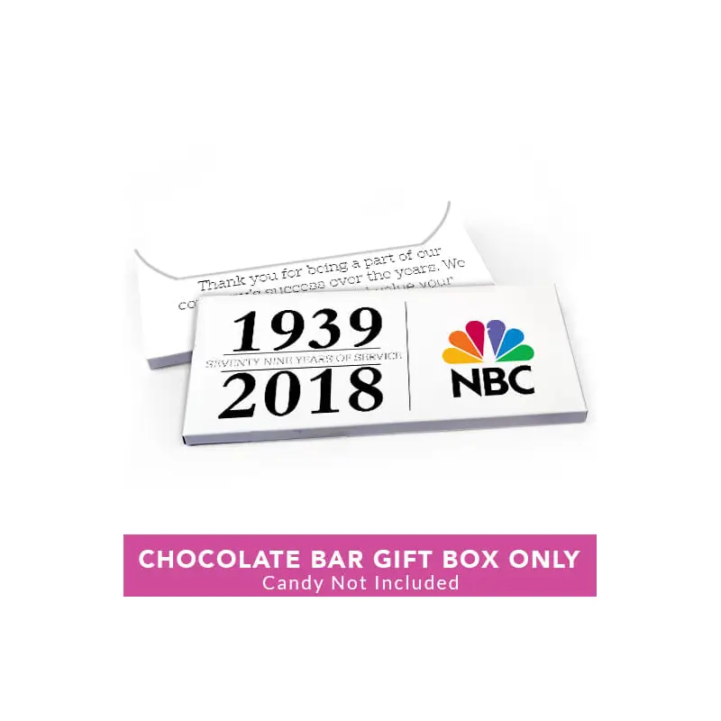 Deluxe Personalized Corporate Anniversary Span of Years Candy Bar Favor Box