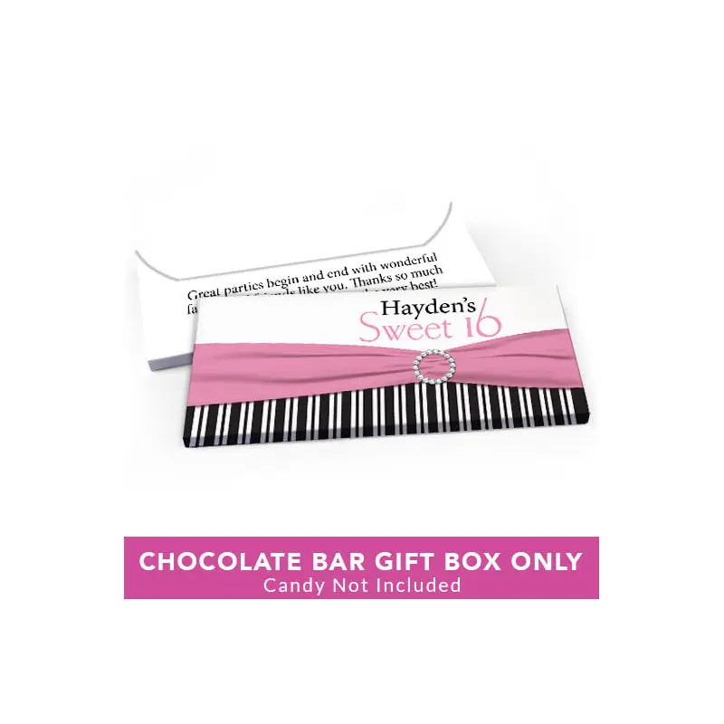 Deluxe Personalized Sweet 16 Birthday Glamour Stripes Candy Bar Favor Box