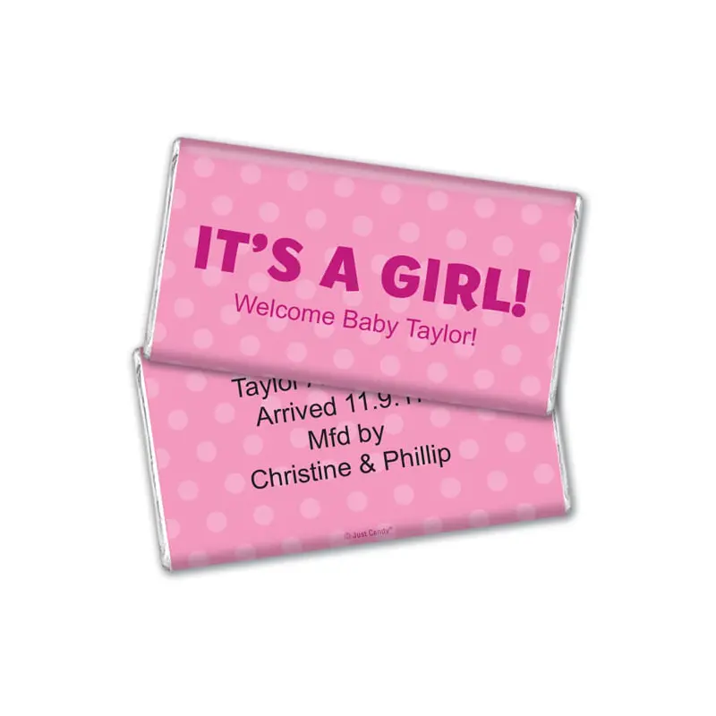 Personalized Baby Girl Announcement Polka Dots Giant 5lb Hershey's Chocolate Bar