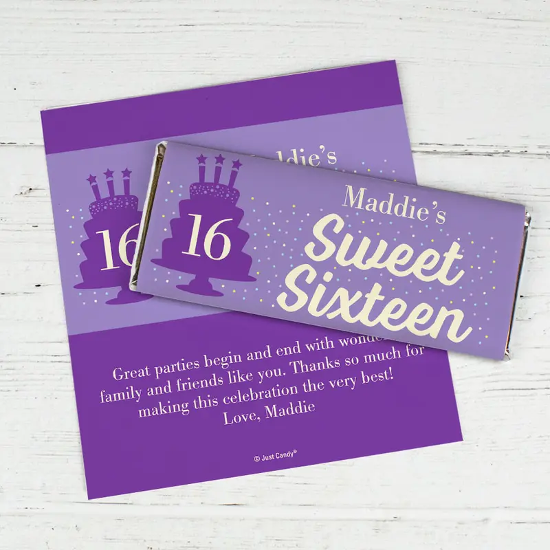 Personalized Sweet 16 Birthday Let's Celebrate Chocolate Bar Wrappers