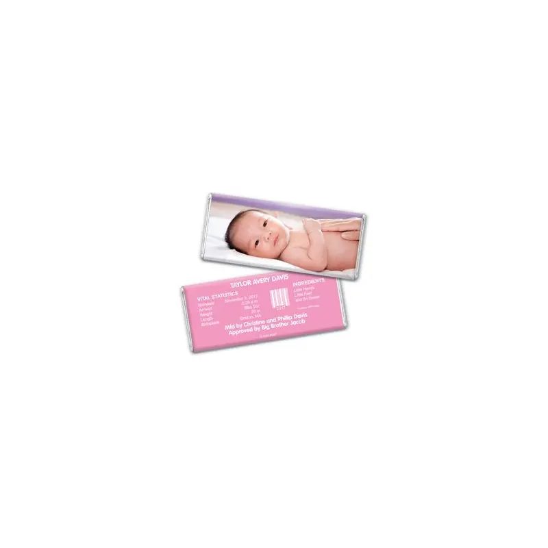 Baby Girl Announcement Personalized Chocolate Bar Wrappers Full Photo