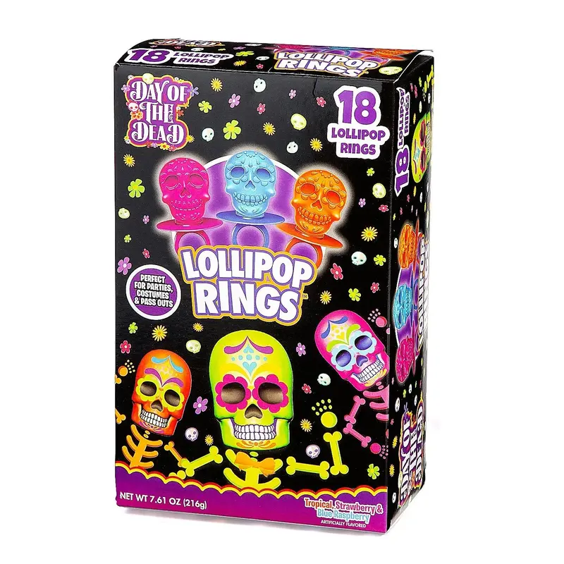 Day of the Dead Lollipop Rings Candy: 18-Piece Box