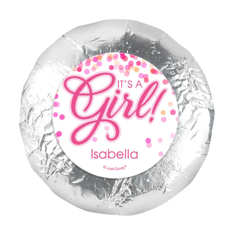 Personalized Girl Birth Announcement Bubbles 1.25in Stickers (48 Stickers)