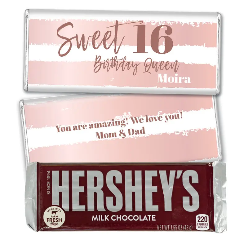 Personalized Sweet 16 Rose Gold Stripes Hershey's Milk Chocolate Bar