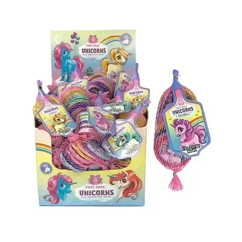 Rainbow Pony Unicorn Foiled Milk Chocolate Coins in Mesh Bags: 18-Piece Box