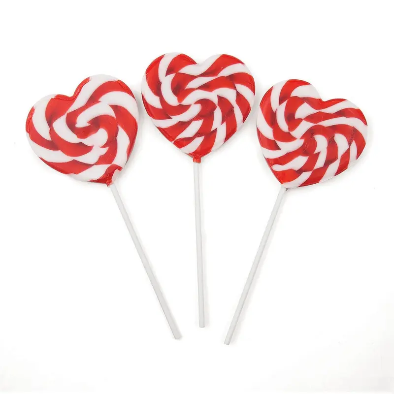 Red Heart-Shaped Swirl Lollipops - Cherry: 12-Piece Bag