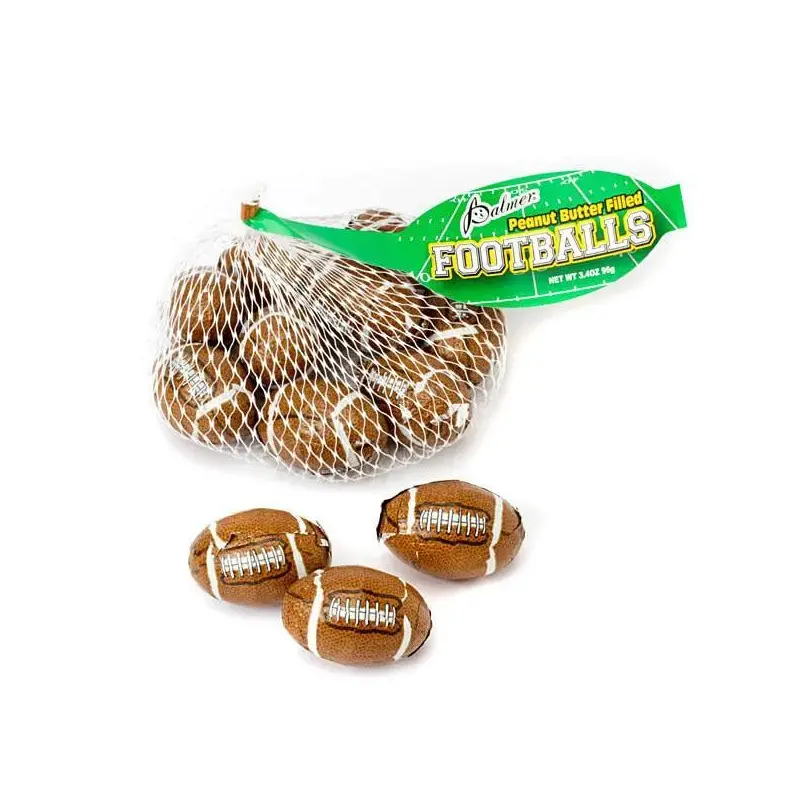 Peanut Butter Filled Chocolate Footballs in Mesh Bags: 18-Piece Box
