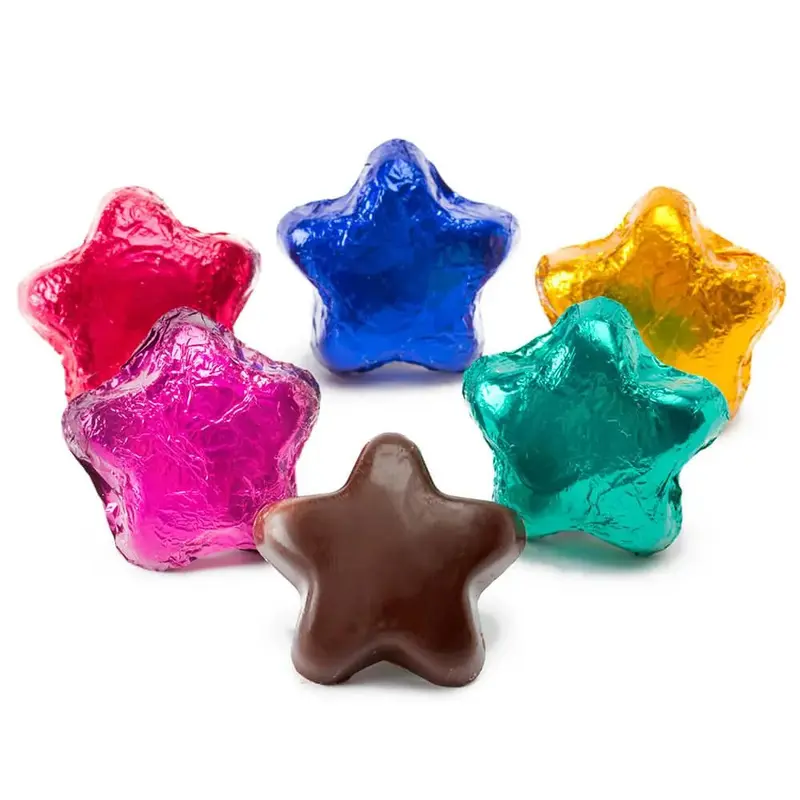Madelaine Foiled Dark Chocolate Stars - Assorted Colors: 5LB Bag