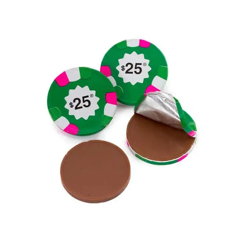 Madelaine Foiled Milk Chocolate Poker Chips - $25 Green: 5LB Bag