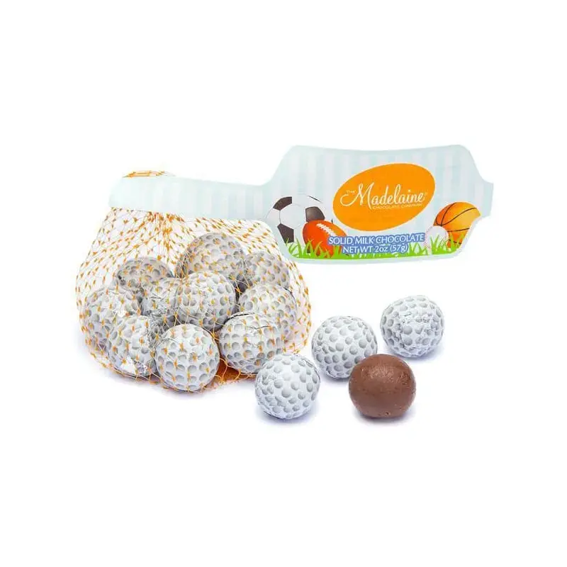 Madelaine Foiled Milk Chocolate Sports Balls 2-Ounce Mesh Bags - Golf: 24-Piece Tub