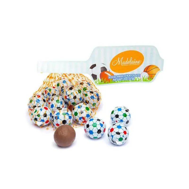 Madelaine Foiled Milk Chocolate Sports Balls 2-Ounce Mesh Bags - Soccer: 24-Piece Tub