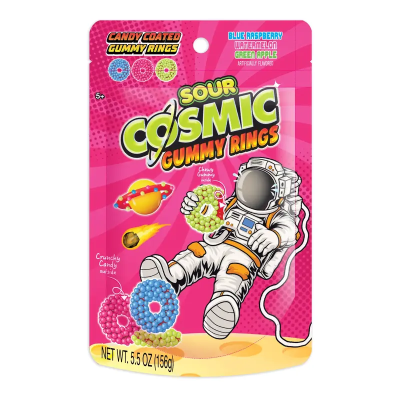 Cosmic Sour Candy Coated Gummy Rings Peg Bag: 8-Piece Case