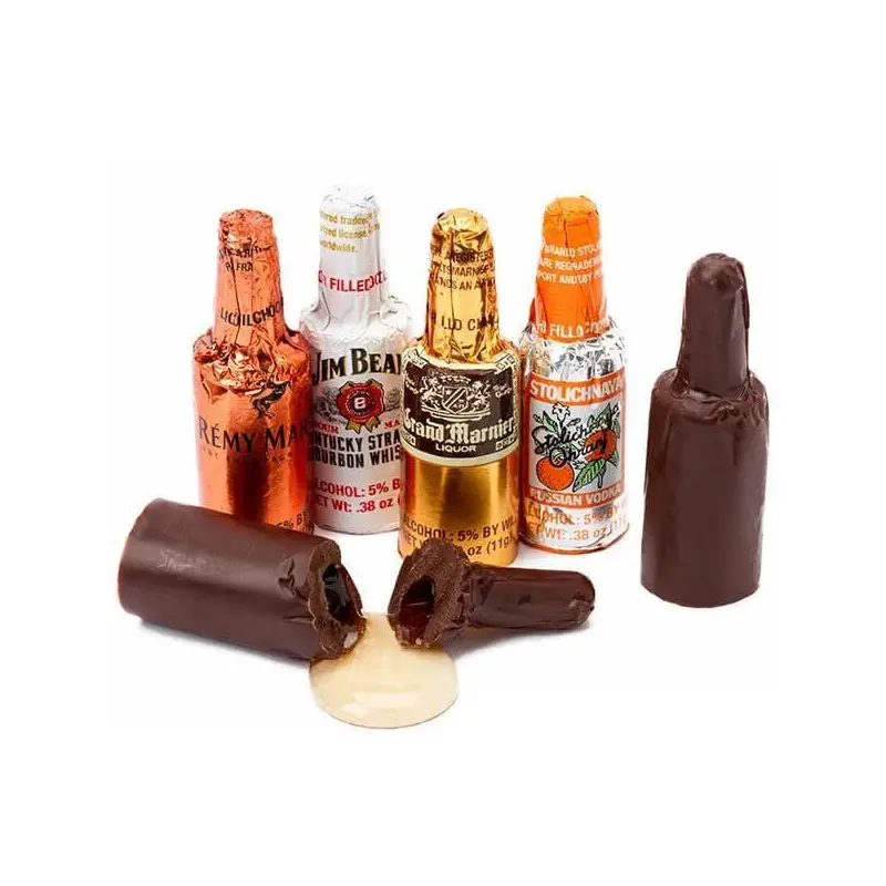 Foiled Chocolate Bottles with Liquor Filling: 24-Piece Display
