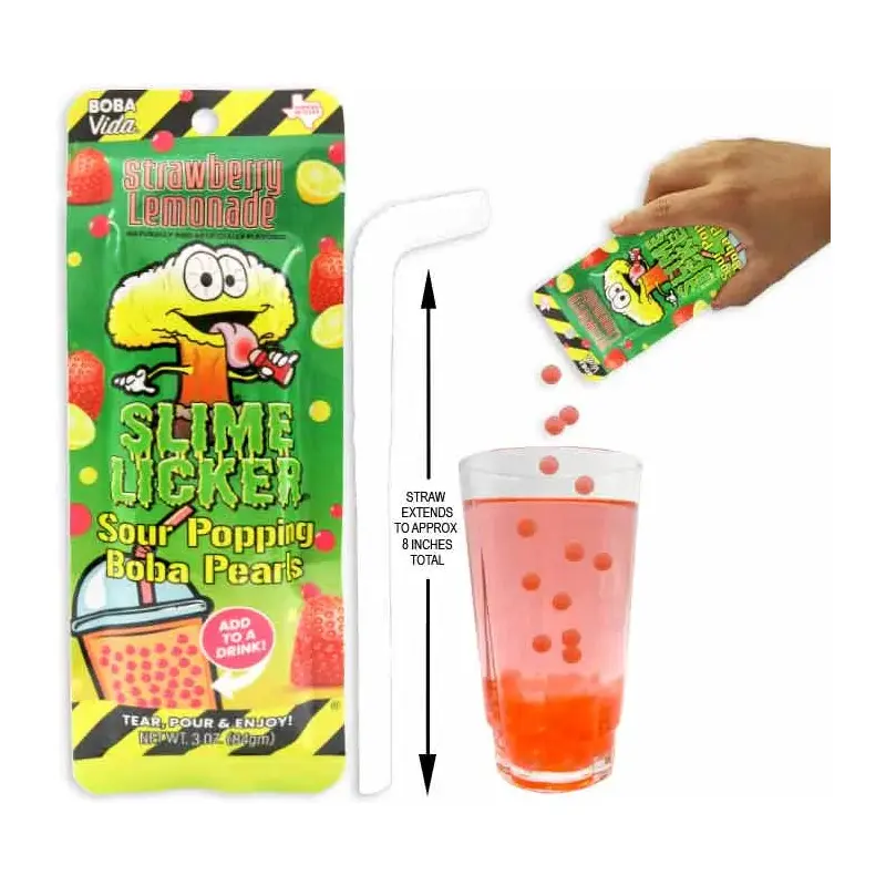 Slime Licker Sour Popping Boba Pearls - Strawberry Lemonade: 10-Piece Display