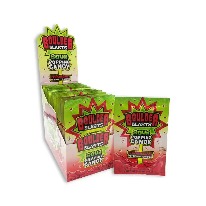 Boulder Blasts Sour Popping Candy - Strawberry: 24-Piece Box