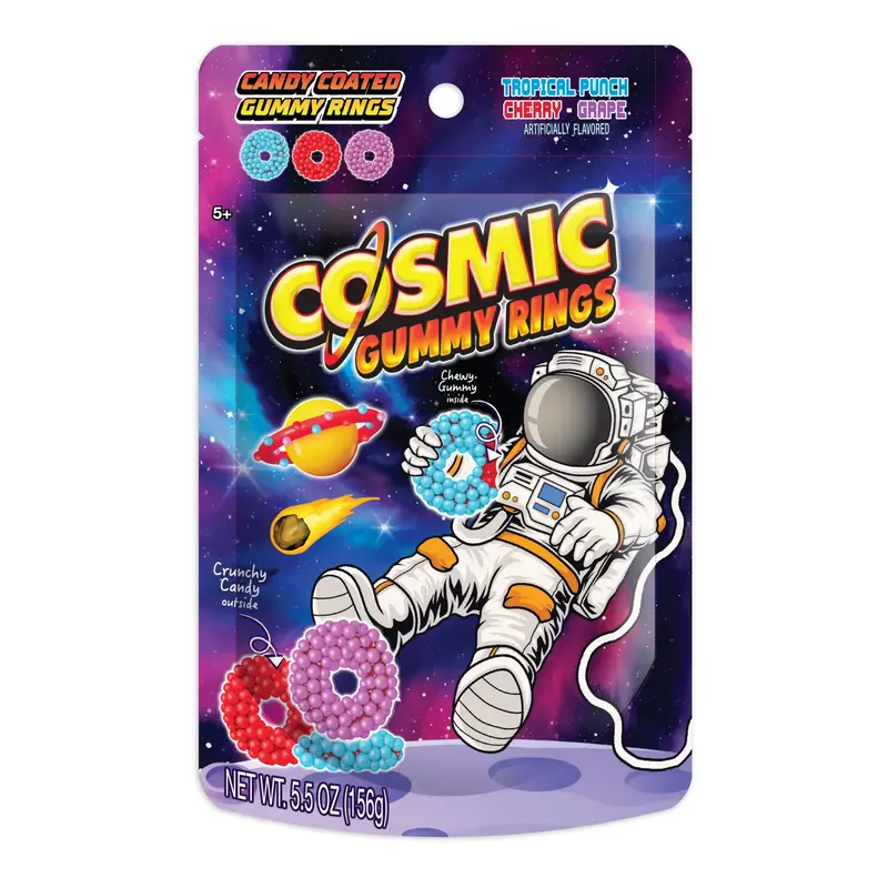 Cosmic Candy Coated Gummy Rings Peg Bag: 8-Piece Case