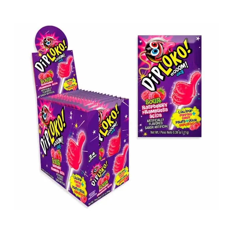Dip Loko Lollipop with Popping Candy - Sour Raspberry: 24-Piece Box