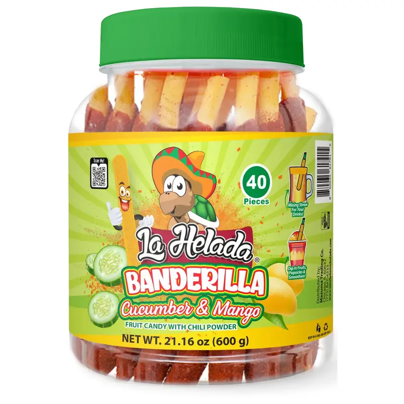 La Helada Banderilla Cucumber & Mango Candy Straws: 40-Piece Jar