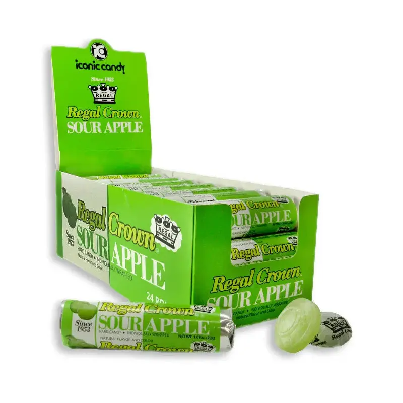 Regal Crown Sour Apple Hard Candy Rolls: 24-Piece Box