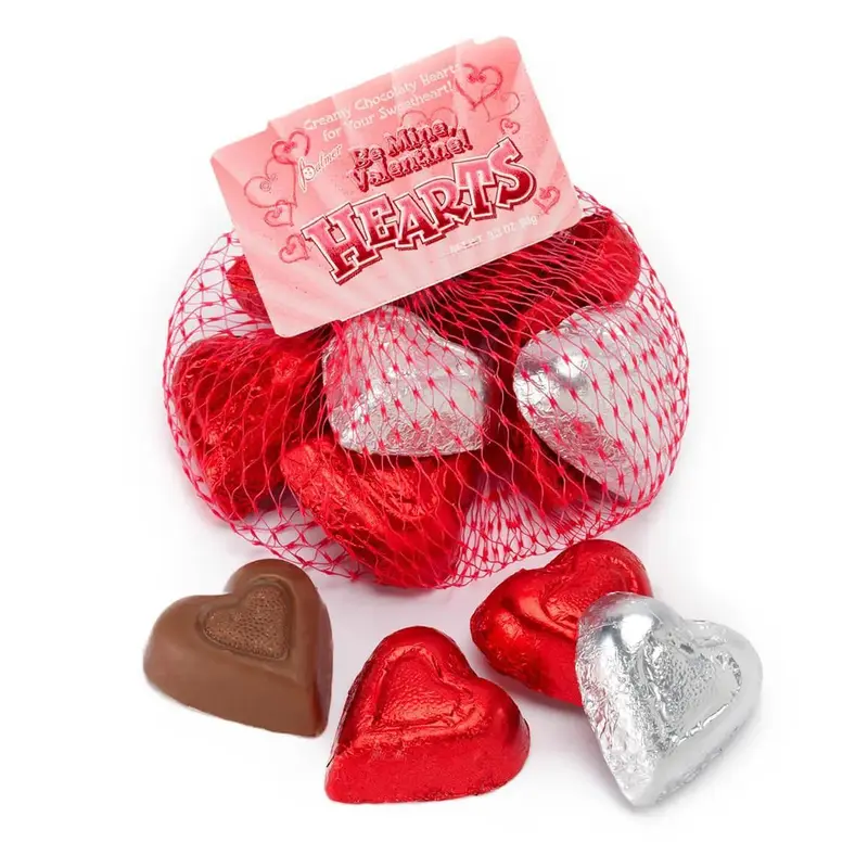 Palmer Valentine Chocolate Hearts in Mesh Bags: 18-Piece Box