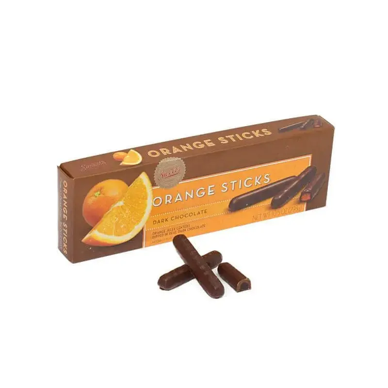 Dark Chocolate Covered Orange Jelly Candy Sticks Packs: 12-Piece Box