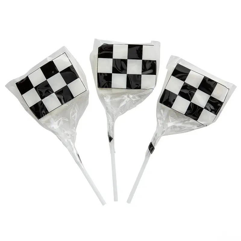 Black & White Checkered Flag-Shaped Lollipops: 12-Piece Bag