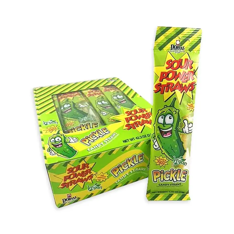 Sour Power Candy Straws Peg Bags - Pickle: 24-Piece Box