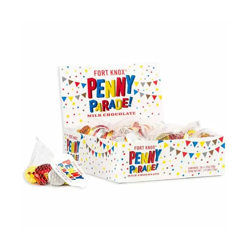 Assorted Colors Foiled Milk Chocolate Coins in Mesh Bags: 20-Piece Box