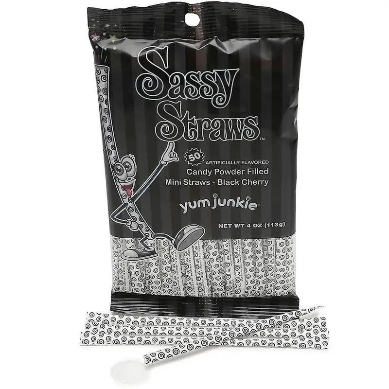 YumJunkie Sassy Straws Candy Powder Filled Mini Straws - Black Cherry: 50-Piece Bag