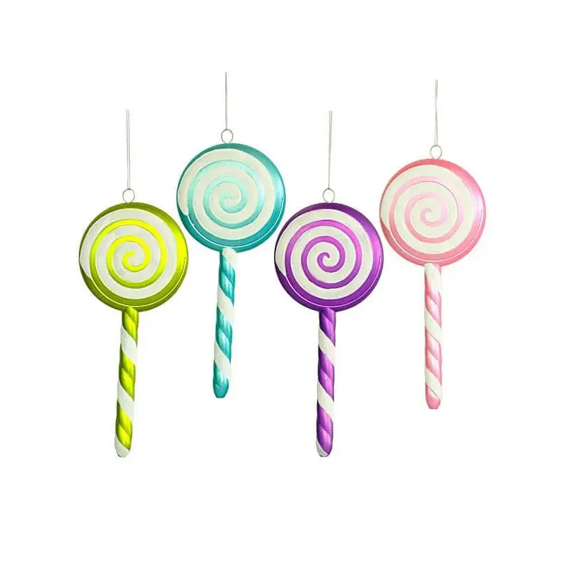 Assorted Lollipop Ornaments with White Swirl - 8 Inch: 4-Piece Box