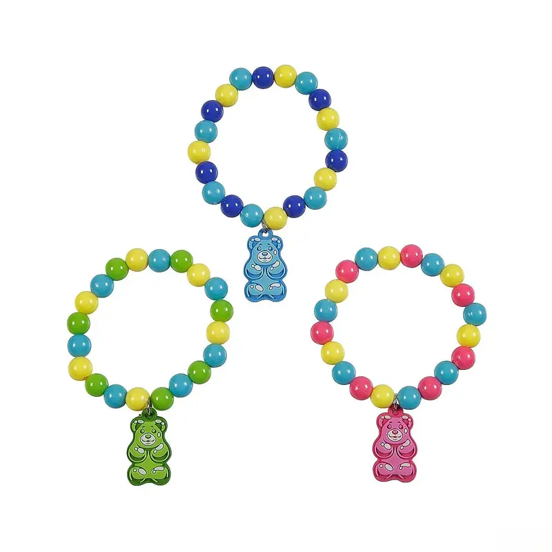 Gummy Teddy Bear Bracelets with Charm: 12-Piece Bag