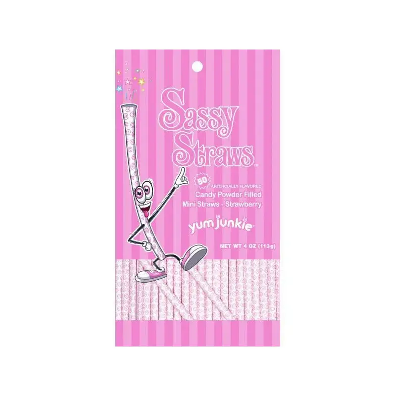YumJunkie Sassy Straws Candy Powder Filled Mini Straws - Strawberry: 50-Piece Bag