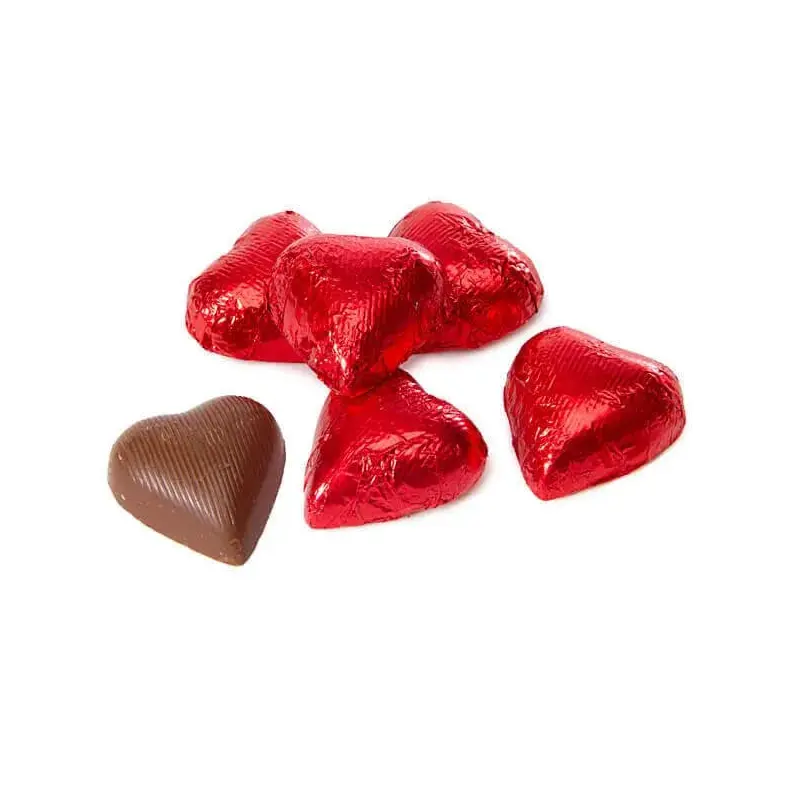 Foiled Milk Chocolate Hearts - Red: 2LB Bag