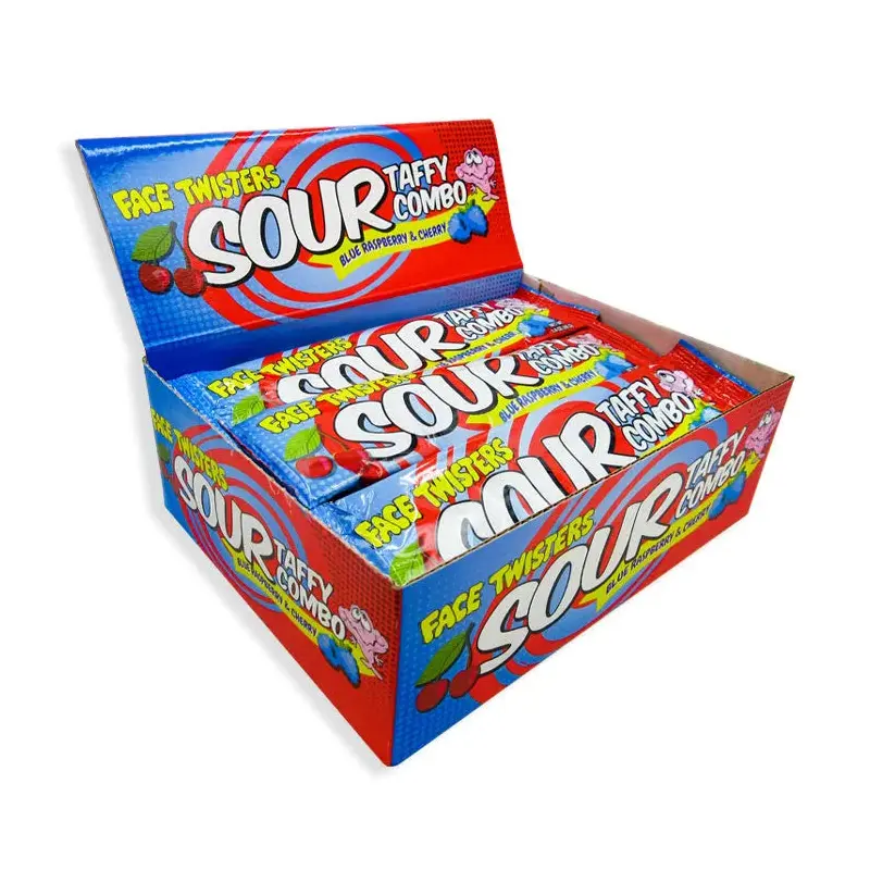 Face Twisters Sour Taffy Combo - Blue Raspberry & Cherry: 48-Piece Display